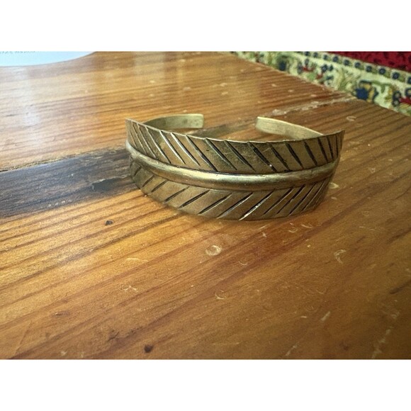 Vintage Copper Leaf Bangle Bracelet Size 7 Boho Adjustable - Picture 5 of 8